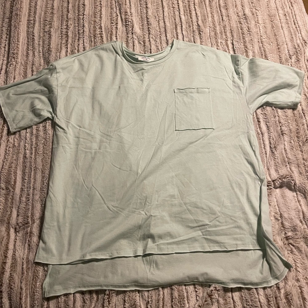 Zenana Sage Green Oversized Pocket Tee